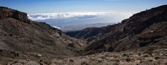 Blick durch den Barranco del Río auf den Atlantik