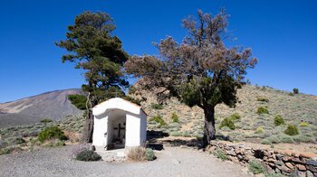 Wanderweg an der Kapelle Cruz de Frejel nahe der Passhöhe Degollada el Cedro