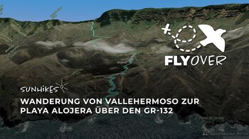 Vulkangipfel & Meeresbrise: 3D-Flyover von Vallehermoso zur Playa Alojera auf dem GR-132