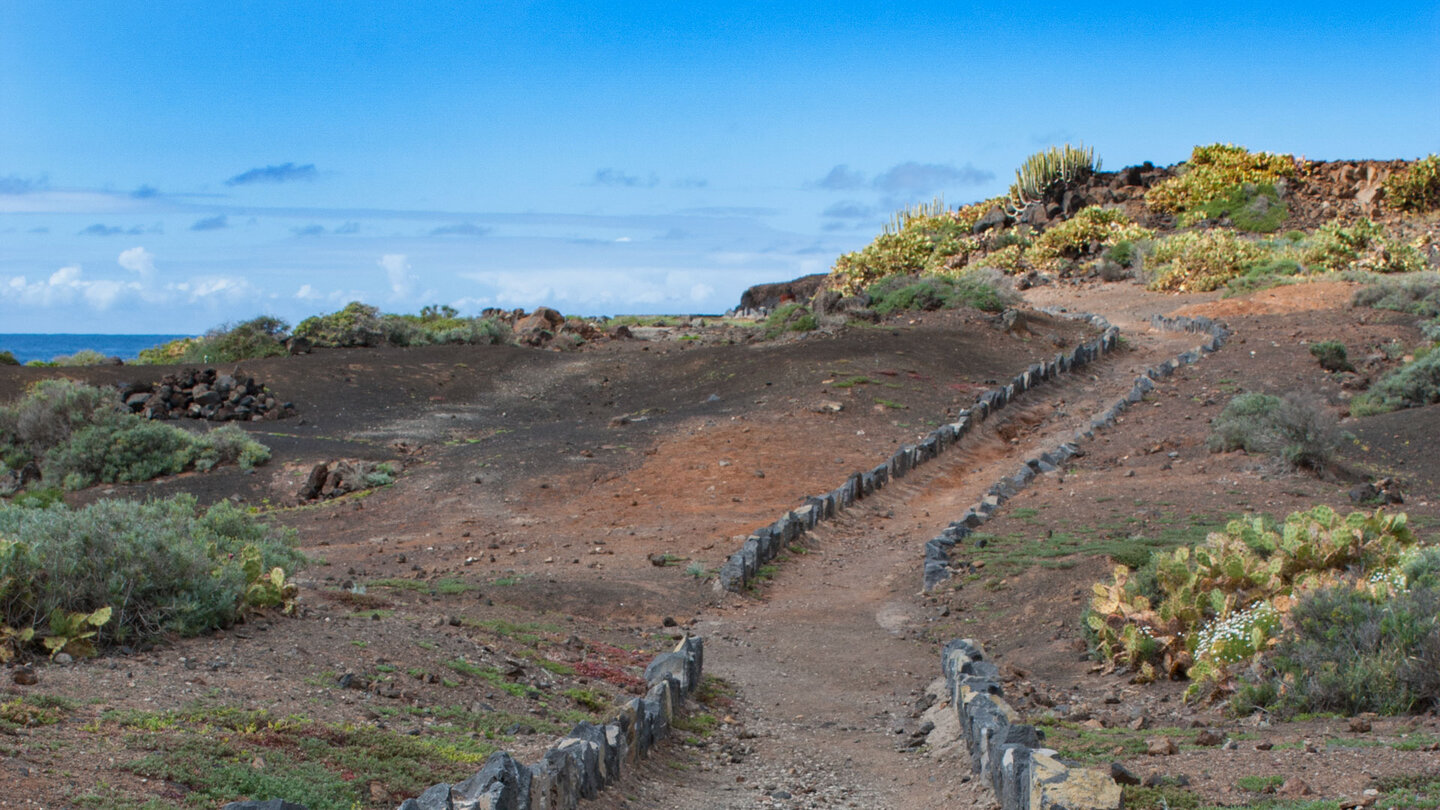 mit Steinen eingefasster Küstenwanderweg entlang der Punta de Teno