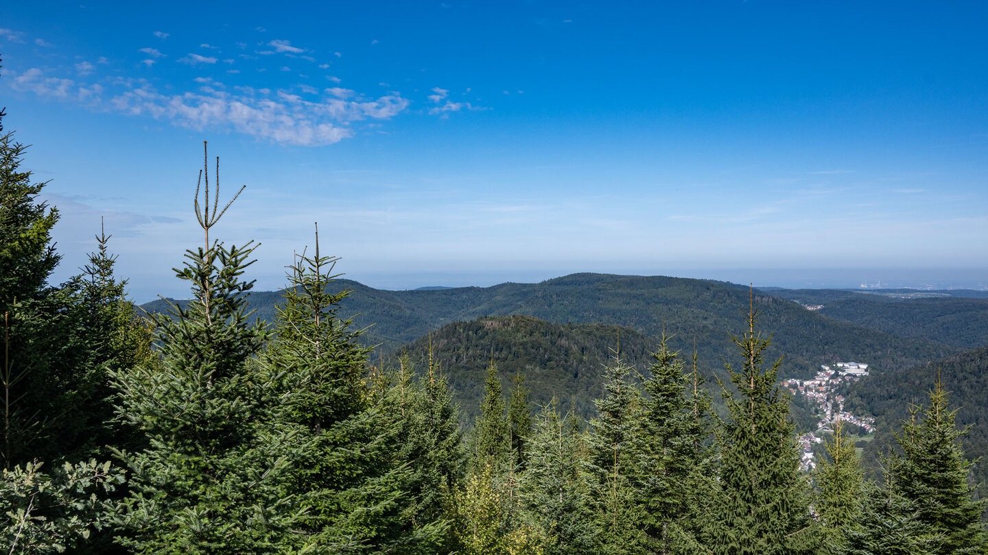 Blick von der Schweizerkopfhütte auf Wurstberg und Bad Herrenalb