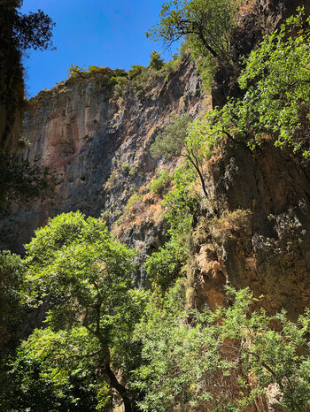 Blick auf die steilen Felsklippen der Agia Irini-Schlucht
