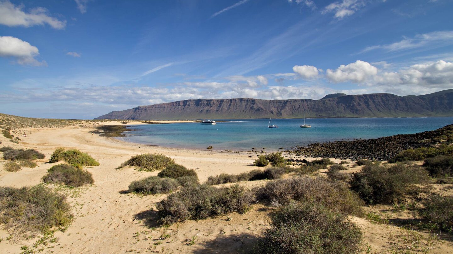 Blick auf die Steilklippen des Famara-Massivs von der Playa Francesa auf La Graciosa