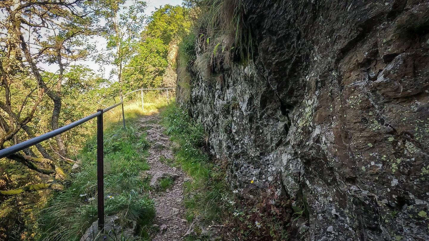der schmale Wanderpfad wird von einem Geländer gesichert