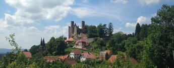 Blick auf die Burgruine Hanstein