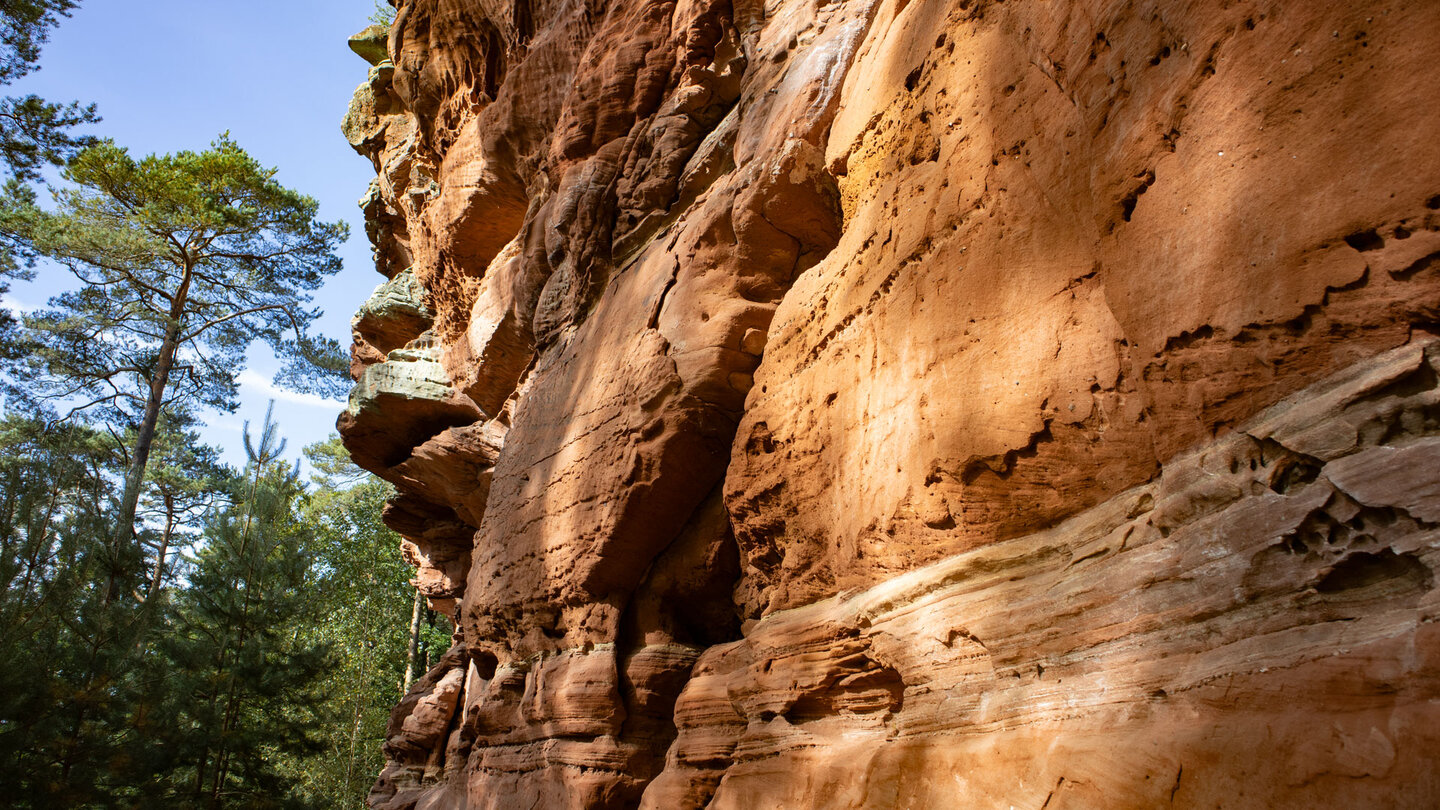 steil aufragende Sandsteinwände am Römerfels