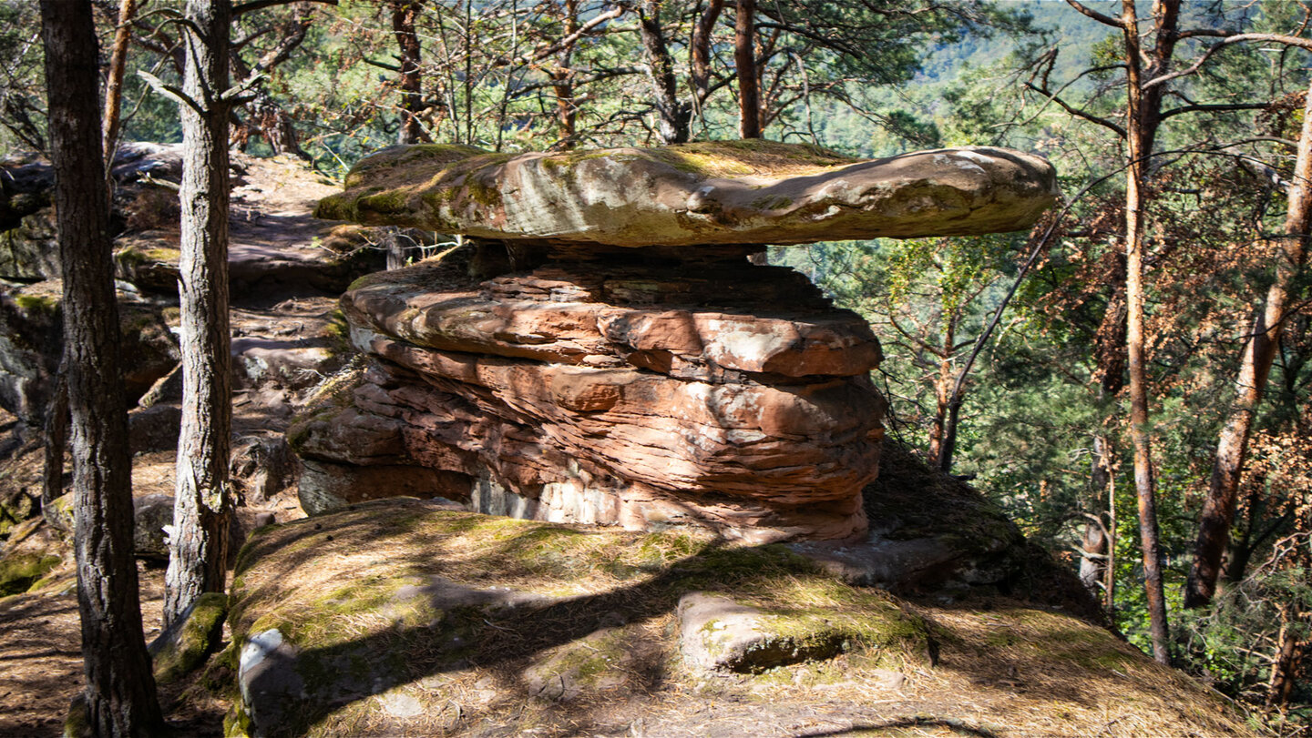Gestapelte Sandsteinplatten am Dörreinfelsen bei Hauenstein
