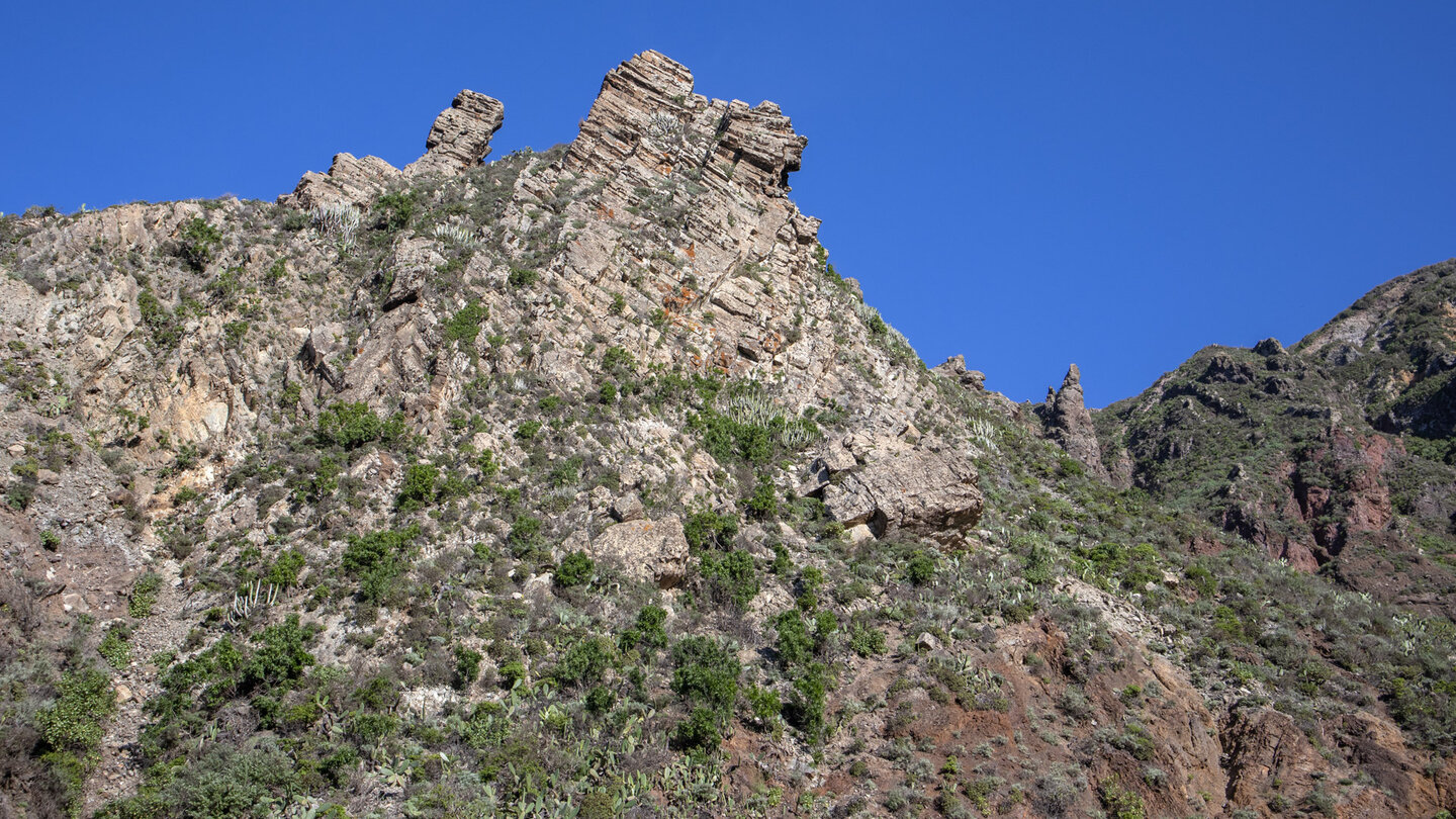 schroffe Basaltformationen entlang der Bergflanken bei El Draguillo