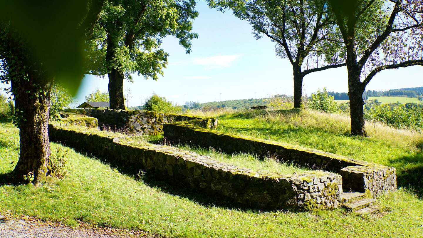 Fundamentmauern eines Gebäudes der Burgruine Ulrichstein