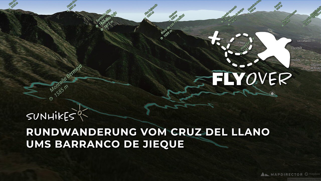 Große Jieque-Schluchtrunde auf La Palma: Vom Cruz del Llano im 3D-Flyover Video