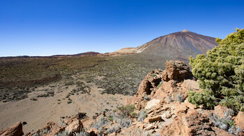 Ausblick aufs Teide-Massiv vom Wanderweg an der Steilflanke des Fortaleza