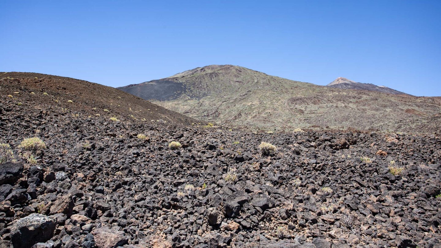 der Pico Viejo und Teide beim Durchwandern der groben Lavafelder