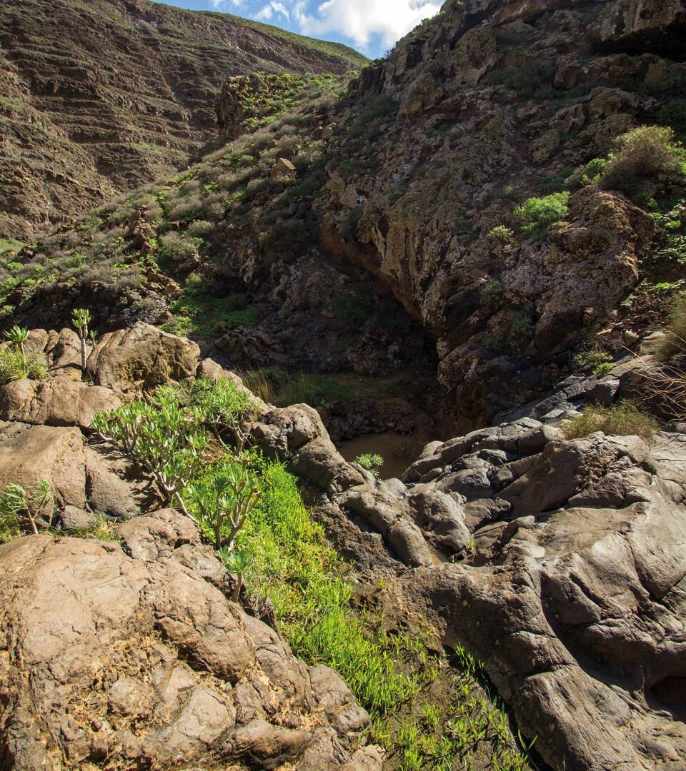 geschliffene Felsen im Endtal des Barranco de Tenegüime auf Lanzarote
