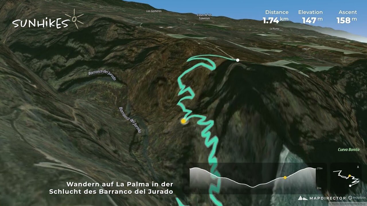 Steil hinab zum Kieselstrand: Der Barranco del Jurado Klippenweg auf La Palma im 3D-Flyover