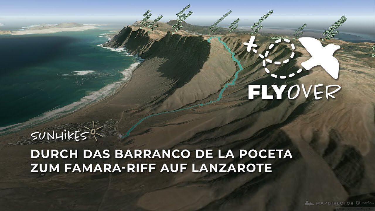 Wanderung vom Barranco de la Poceta zum Famara-Riff auf Lanzarote – Flyover