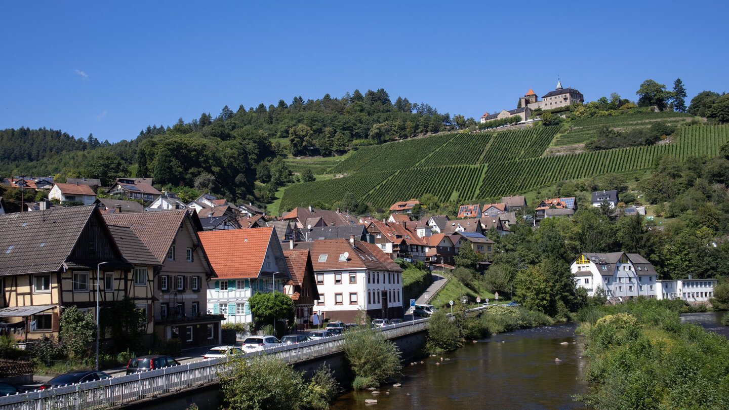 Blick vom Murgtal über die Weinberge zum Schloss Eberstein