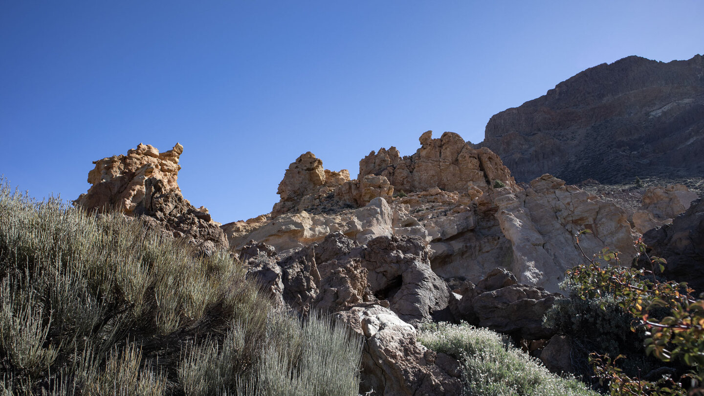 gelb gefärbte Felsformation in der Cañada del Capricho