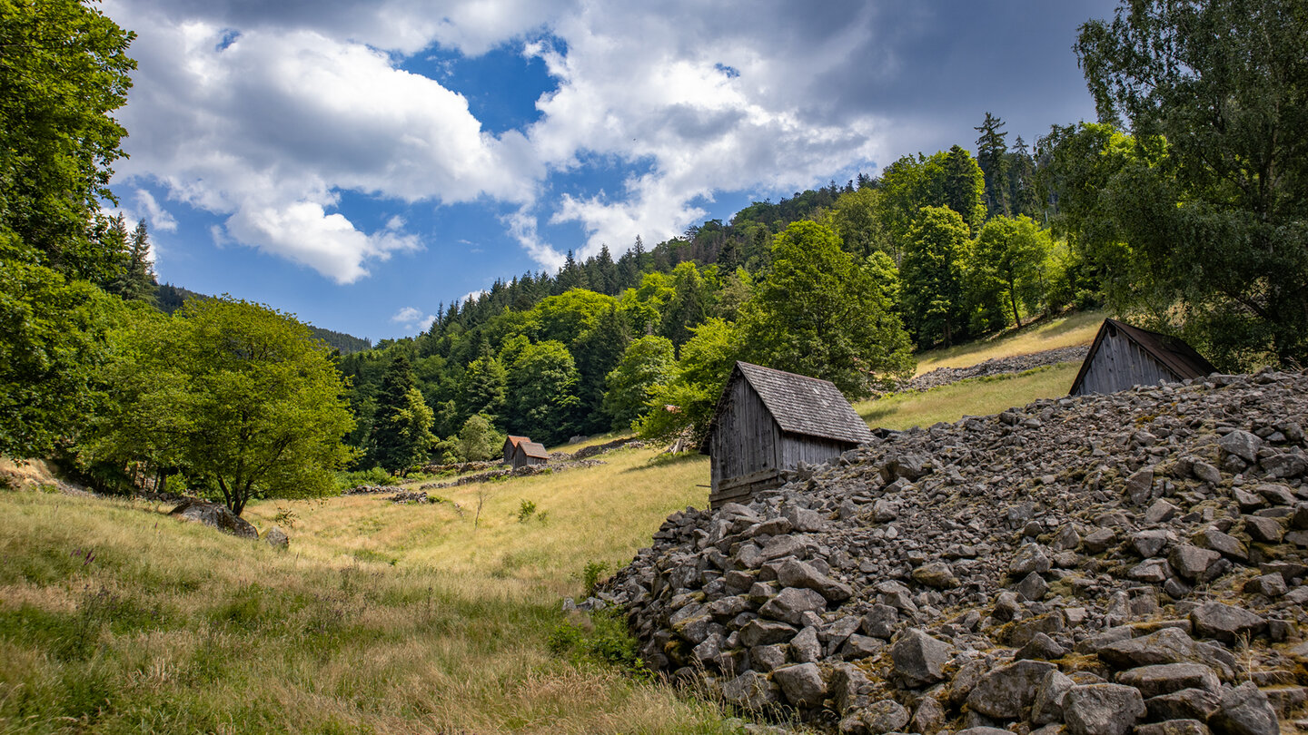 Heuhütten zwischen Blockhalden im Kauersbachtal