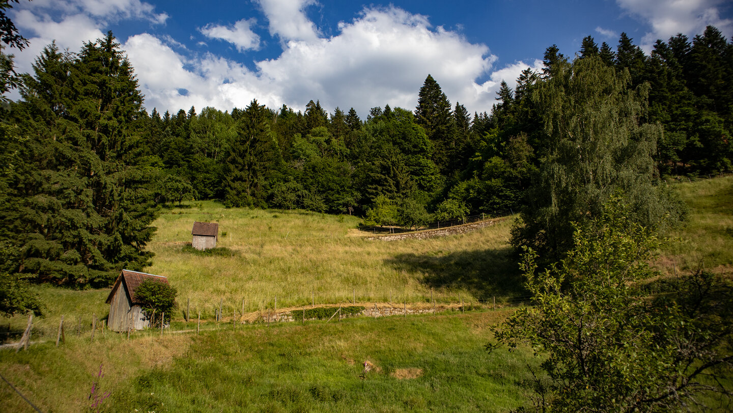 Heuhütten am Brunnenweg im Murgtal