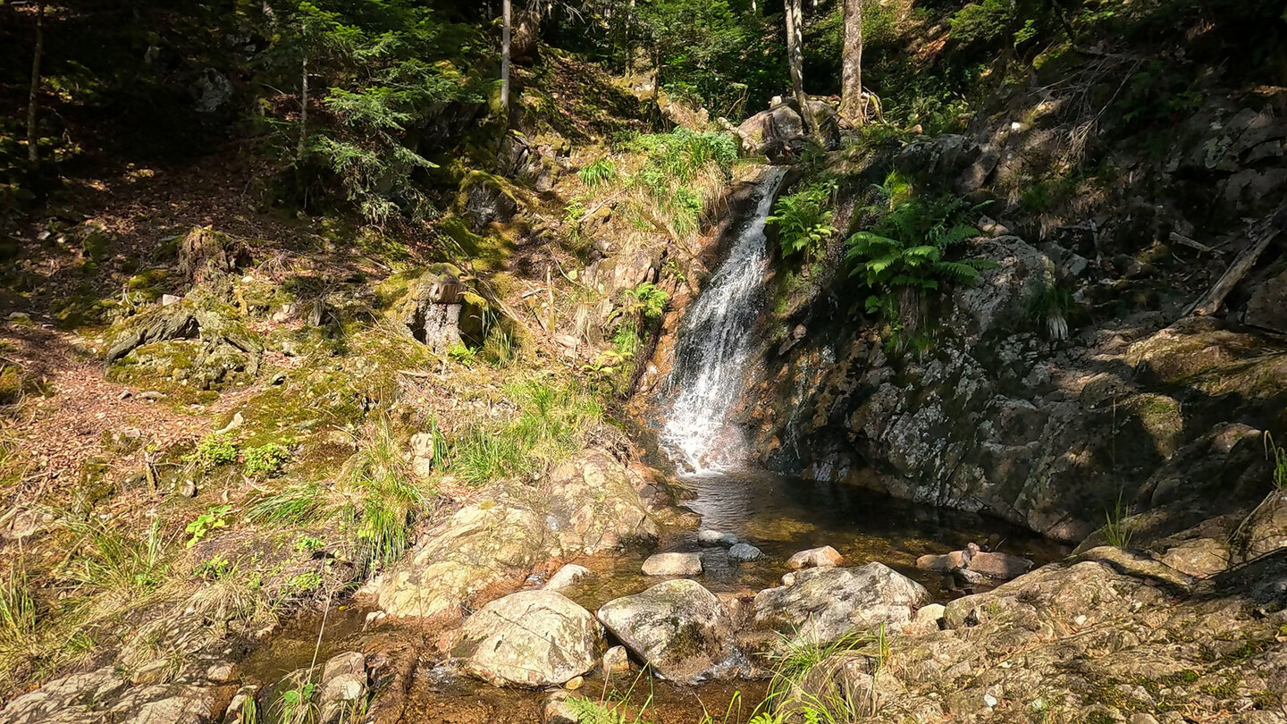 der Wanderweg am Hinterbockloch-Bach führt immer wieder an kleinen Wasserfällen vorbei der Wanderweg am Hinterbockloch-Bach führt an kleinen Wasserfällen vorbei