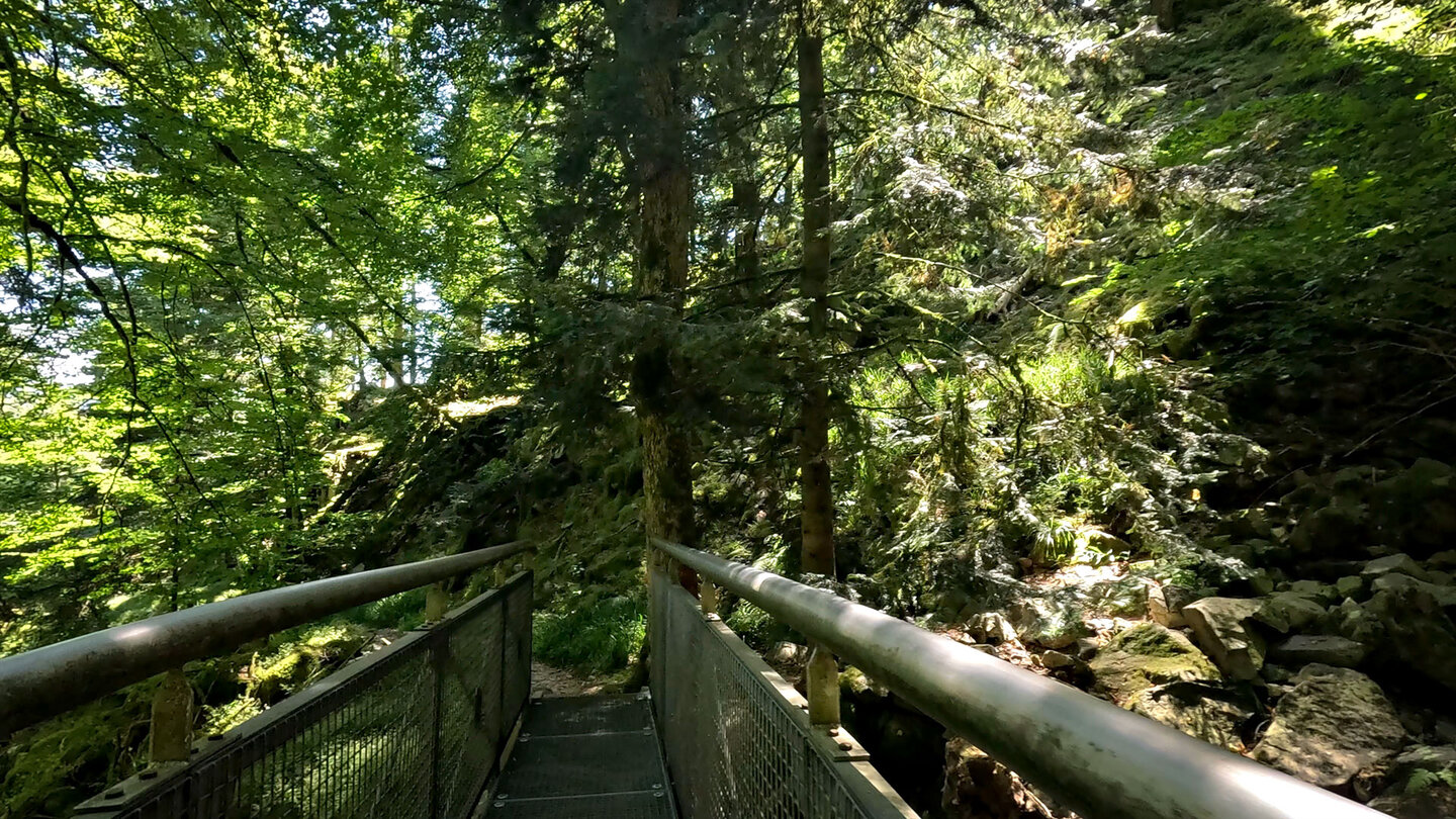 eine kleine Metallbrücke führt über den Bach Tiefenrunz in den Vogesen eine Metallbrücke führt über den Bach Tiefenrunz in den Vogesen