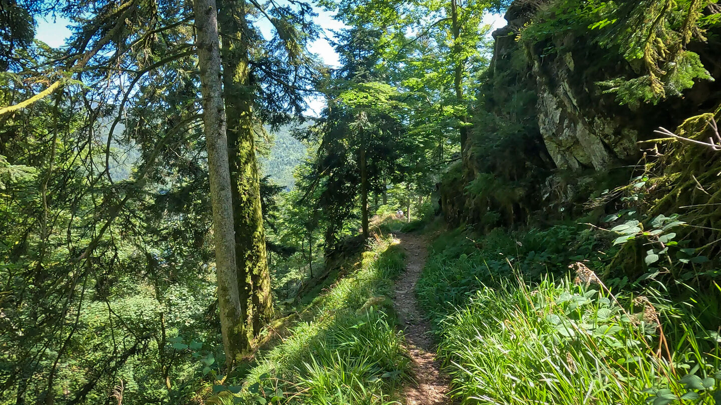 die Wanderung geht an Felsen vorbei weiter auf dem Sentier Robert Fortsetzung der Wanderung auf dem Sentier Robert