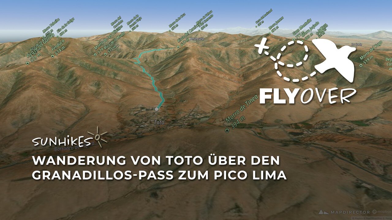 Fuerteventuras verborgene Bergpfade im 3D-Flyover: Gipfeltour von Toto zum Pico Lima