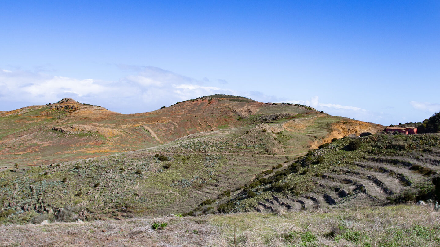 das Landschaftsbild auf der Hochebene Teno Alto mit terrassierten Feldern und einsamen Fincas