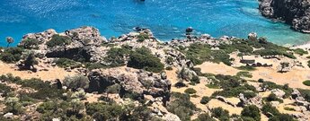 Blick auf die antike Stadt Lisos in der Bucht von Agios Kirykos