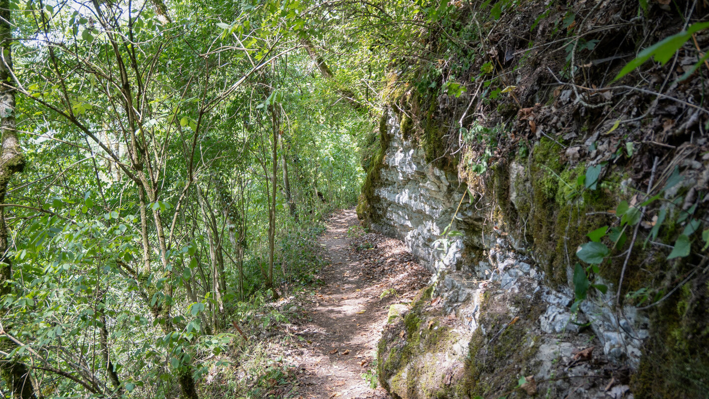 Wanderweg führt an Muschelkalkwänden entlang