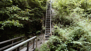 Abstieg über Treppen und Brücken in die Schleifenbachklamm