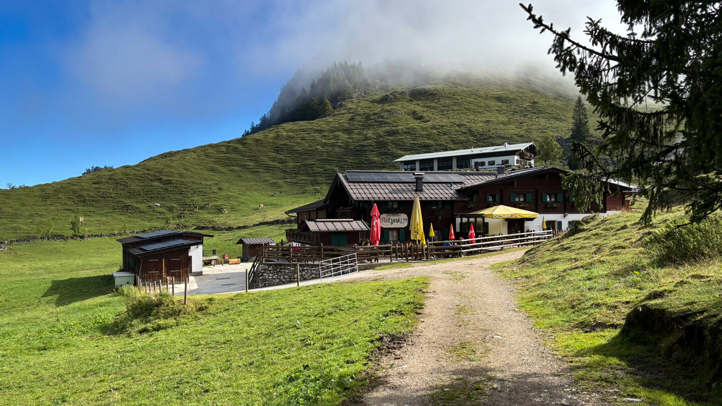 auf sonniger Almfläche liegt die Ritzaualm