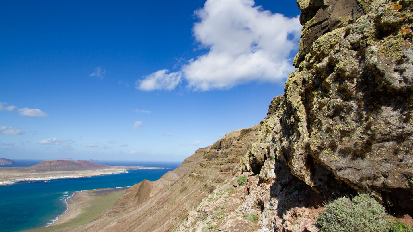 Blick entlang der Felsklippen zur Meerenge El Río Blick entlang der Felsklippen zur Meerenge El Río