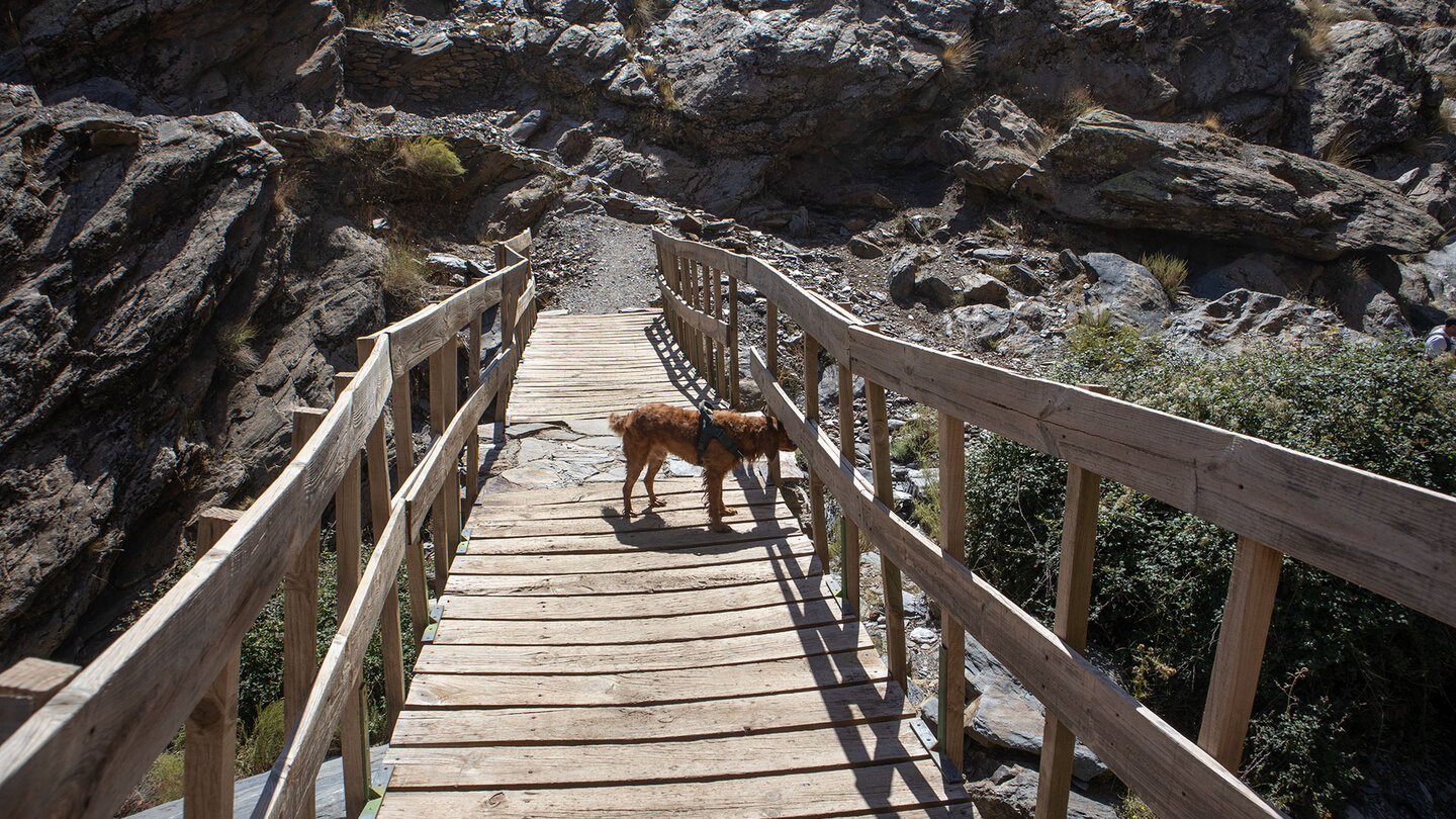 Überquerung des Río Guarnón auf einer Holzbrücke Überquerung des Río Guarnón über eine Holzbrücke