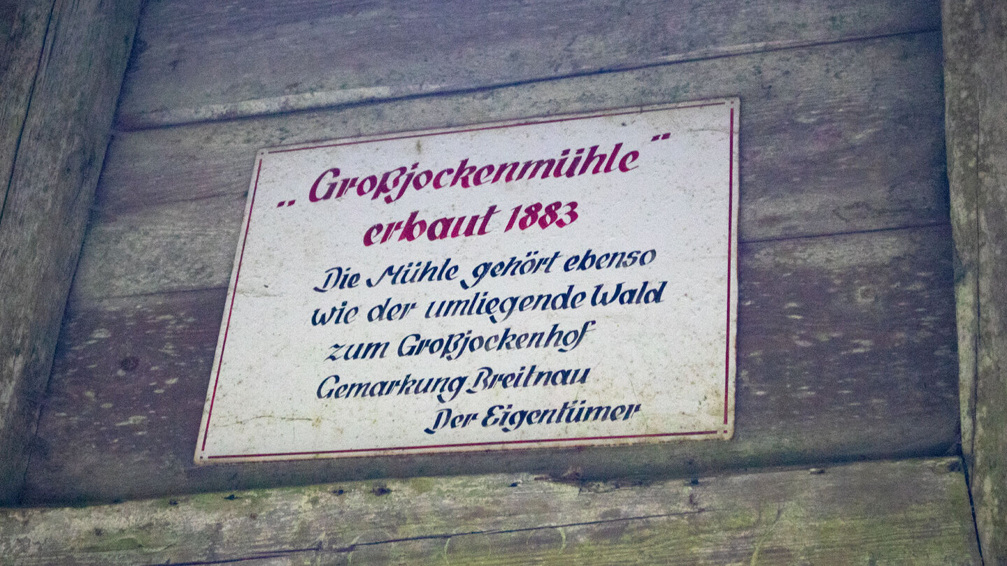 Emailleschild an der Großjockenmühle