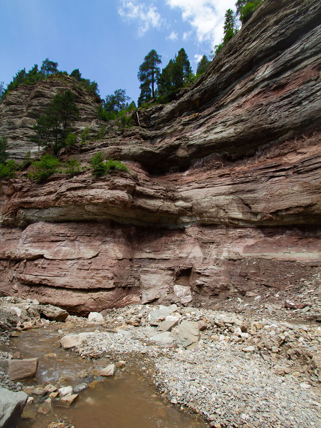 Gesteinsschichtungen in der Südtiroler Bletterbachschlucht Gesteinsschichtungen in der Südtiroler Bletterbachschlucht