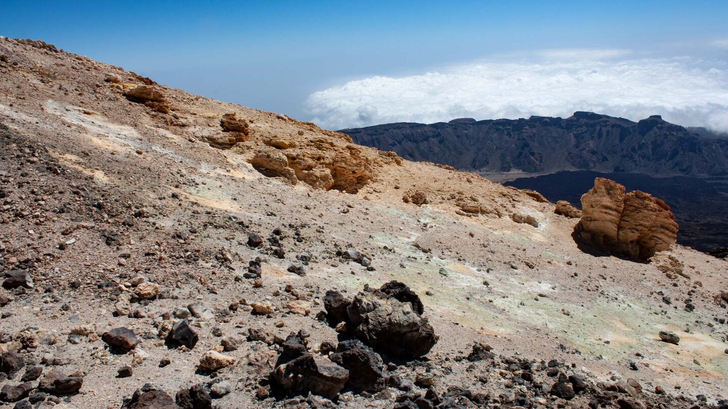 Schwefelablagerungen am Wanderweg 12 zum Mirador de Pico Viejo