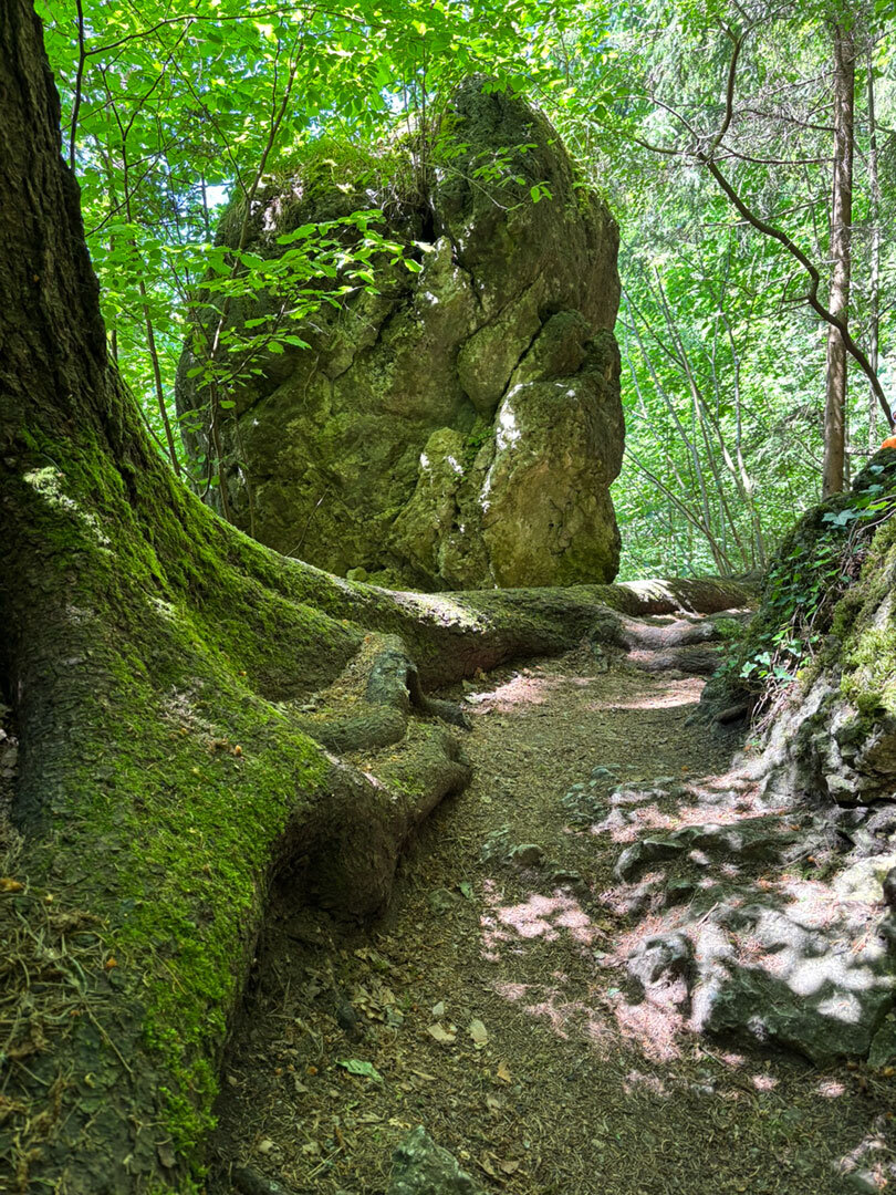 Felsenweg entlang des Ailsbachtals in der Fränkischen Schweiz.
