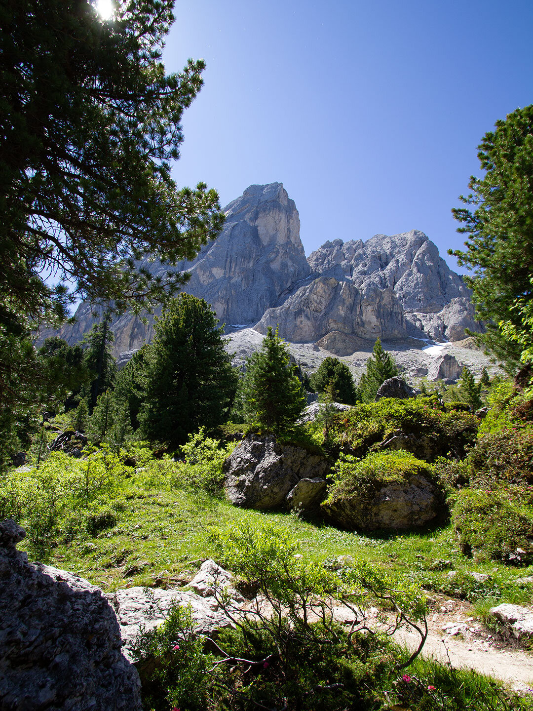 Blick vom Wanderweg zur Peitlergruppe Blick vom Wanderweg zur Peitlergruppe