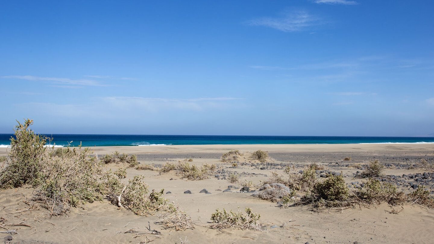 die weite Sandfläche bei Cofete vor dem tiefblauen Atlantik