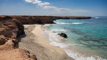 Blick auf den Sandstrand Playa de Ojos