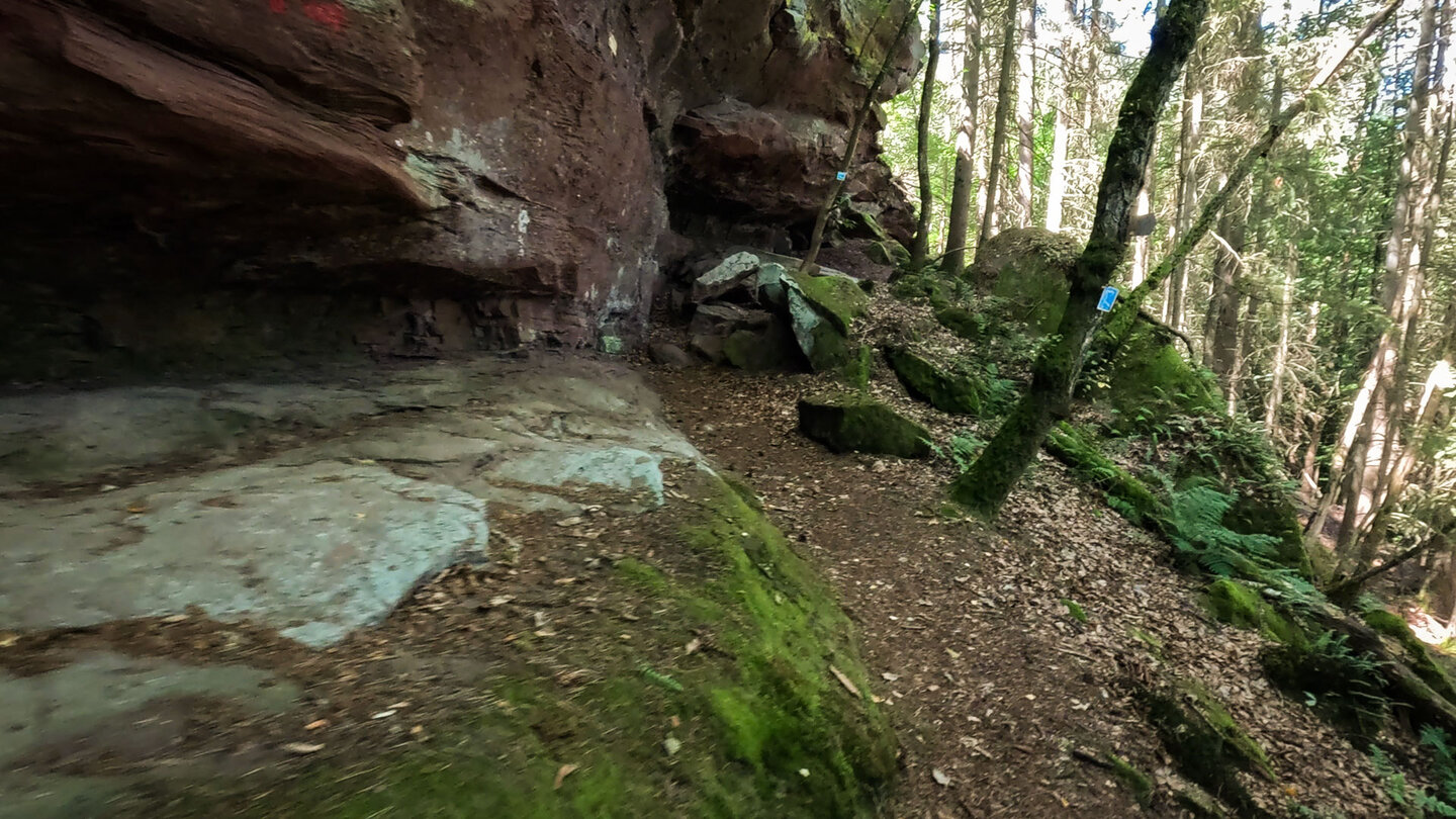 Wegverlauf entlang der Buchholzfelsen auf dem Rinnthaler Höhenweg Wegverlauf entlang der Buchholzfelsen