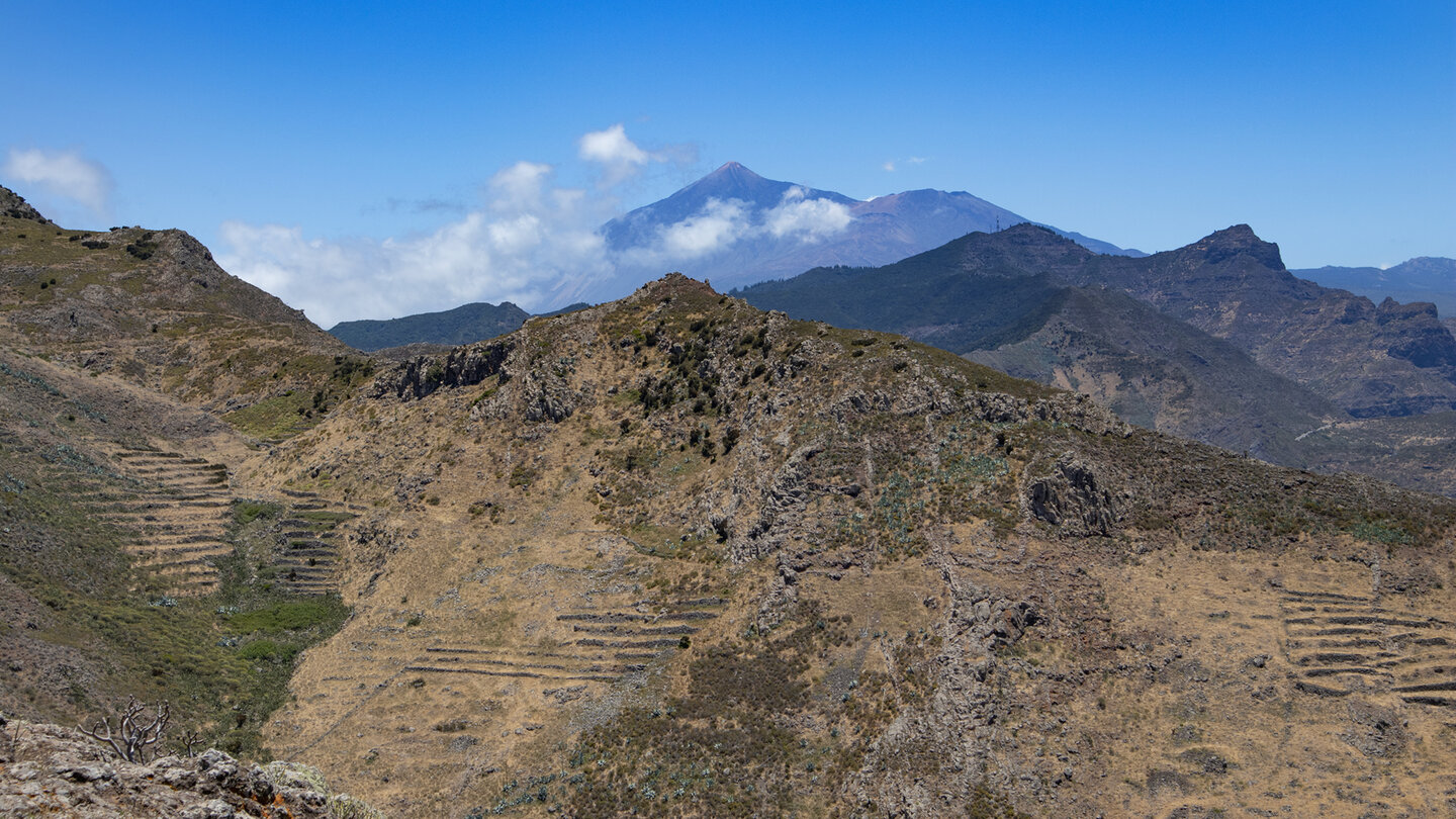 Panorama mit Teide und Pico Viejo hinter dem Teno-Gebirge