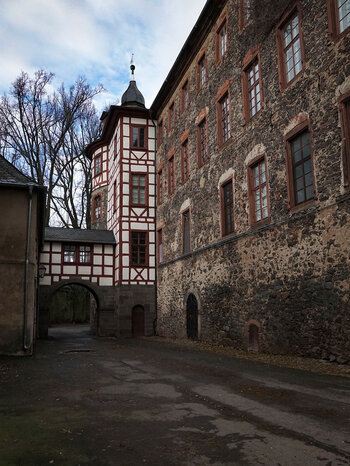 Fachwerkfassade am Schloss Laubach