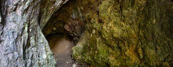 Natürlicher Höhlendurchgang mit Gestein und Moos im Naturschutzgebiet Oberes Donautal