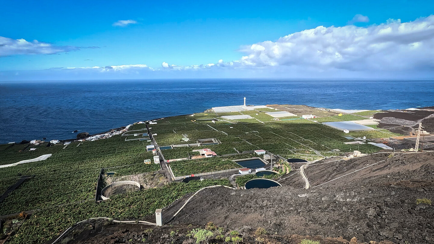 Blick über Bananenplantagen auf den Atlantik