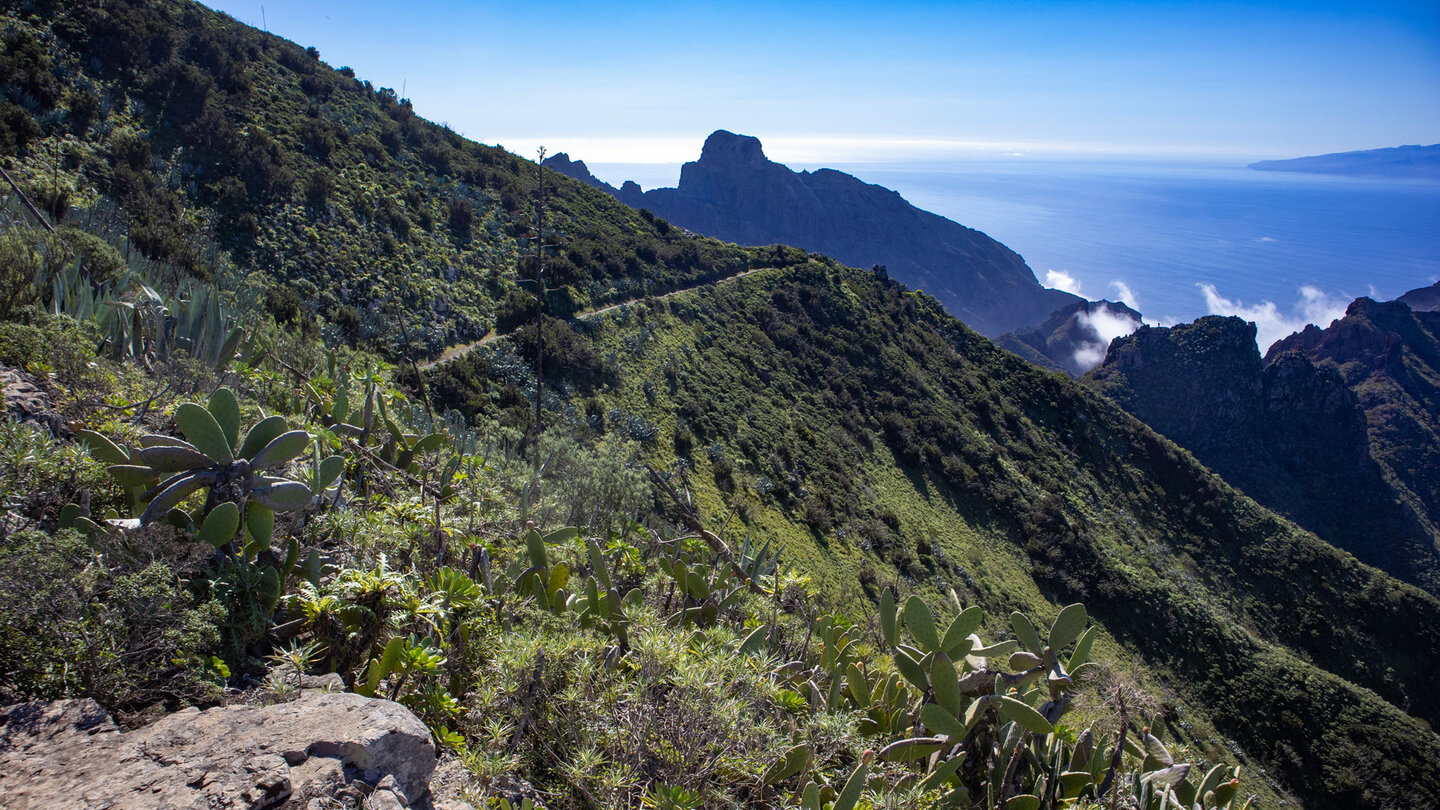 der Wanderweg zum Aussichtspunkt Cruz de Hilda mit dem markanten Roque de la Fortaleza im Hintergrund