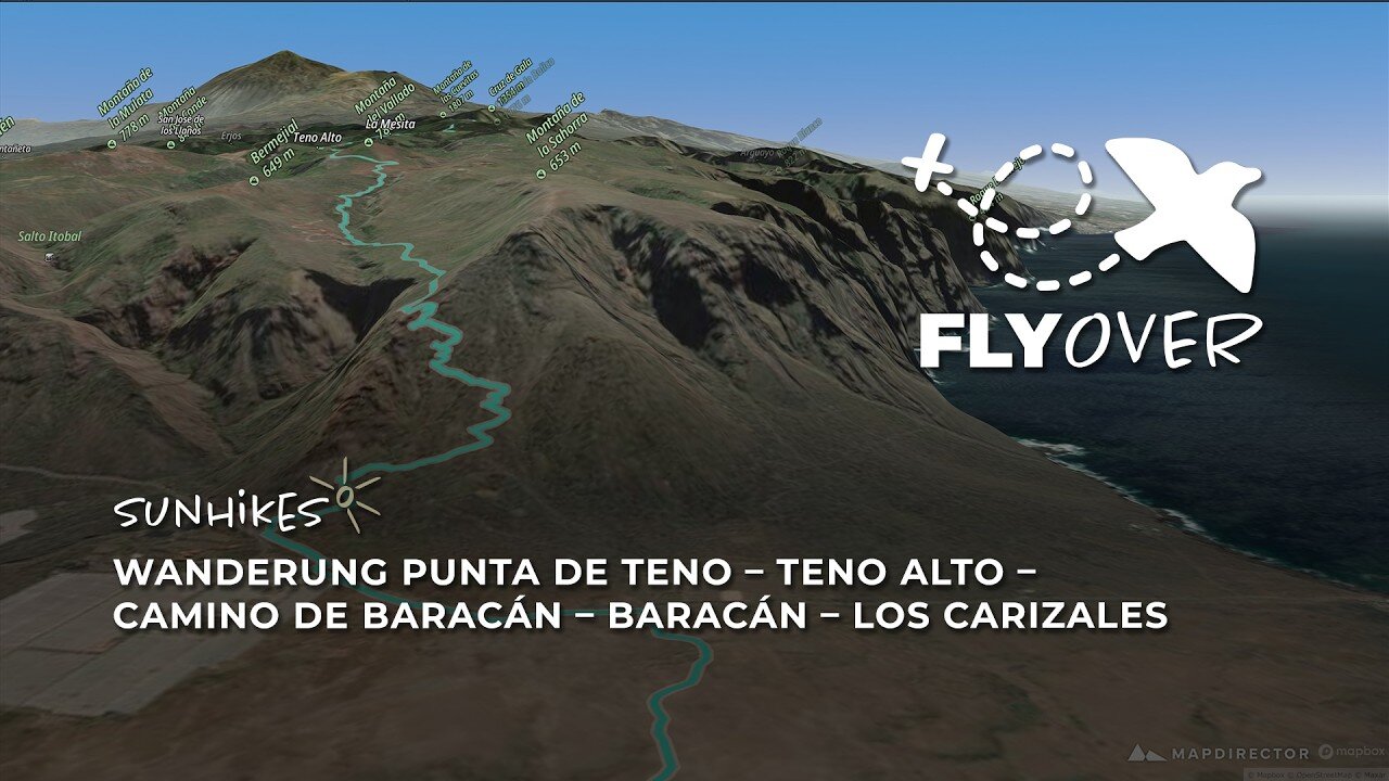 Von Punta de Teno nach Los Carizales: Abenteuer im wilden Teno-Gebirge Teneriffas (3D-Flyover)