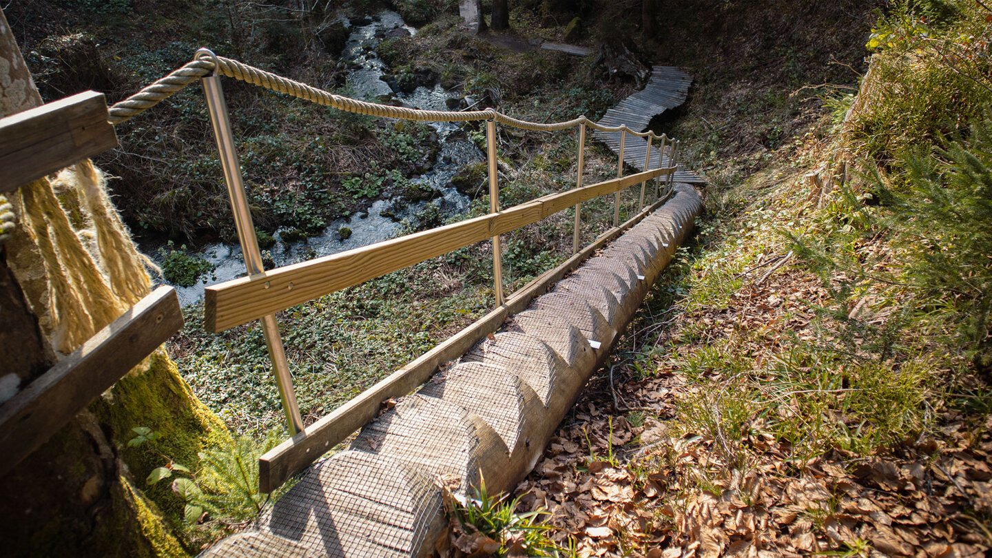 die steile Baumtreppe will erklommen sein
