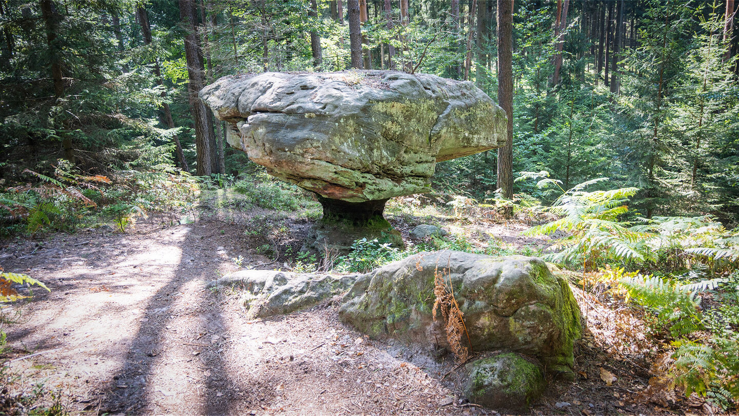 der Kleine Teufelstisch bei Eppenbrunn ist ein pilzförmiger Buntsandsteinfelsen mit einer markanten Form der Kleine Teufelstisch bei Eppenbrunn ist ein pilzförmiger Buntsandsteinfelsen